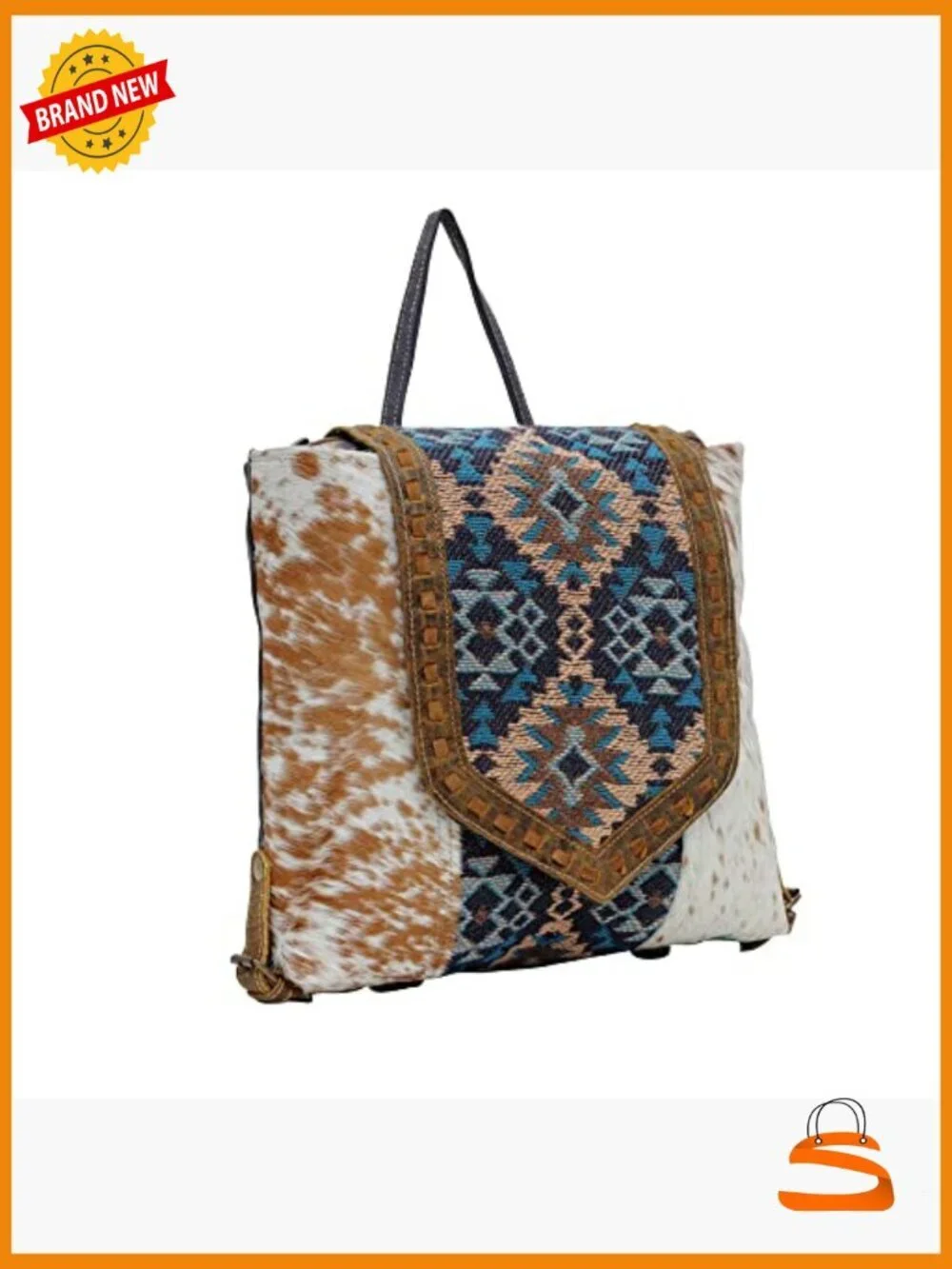 Women's Leather Western Backpack Flapover Upcycled Cowhide Daypack